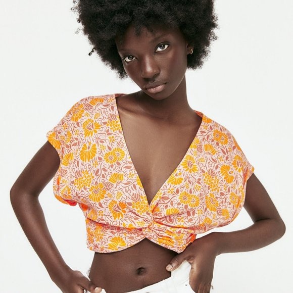 🍊 ZARA ORANGE PINK FRONT TWIST CROP TOP! - Picture 13 of 13